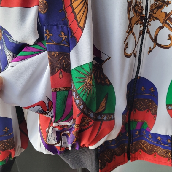 Oscar de la Renta Silk Bomber Jacket Large 80's 90's Hot air balloon RARE VTG - Picture 4 of 15